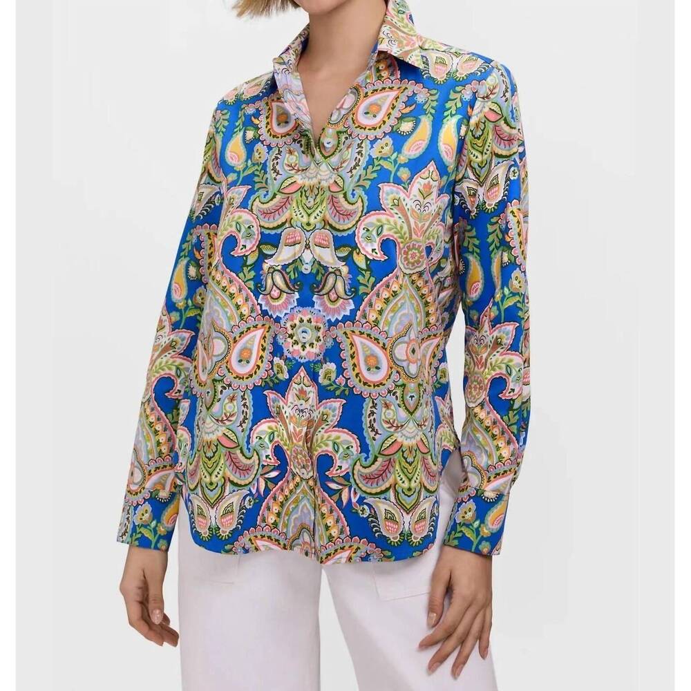 NEW FOXCROFT meghan garden paisley long sleeve shirt in blue